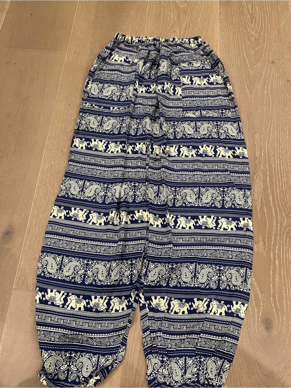 Navy Blue & Cream Elephant Print Harem Pants